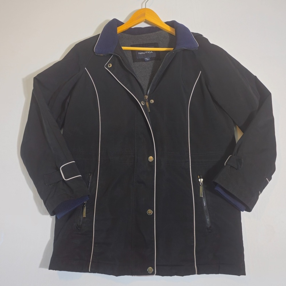 Nautica Women's Medium Black Fleece Lined Rain Jacket Utility Coat Gorpcore